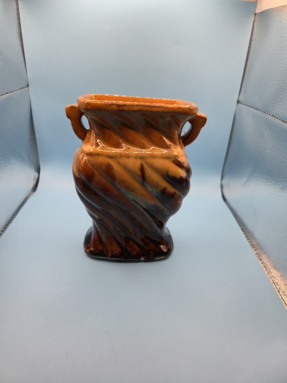 Vintage Mid Century Drip Glaze Pottery Vase Brown Amber MCM Unmarked